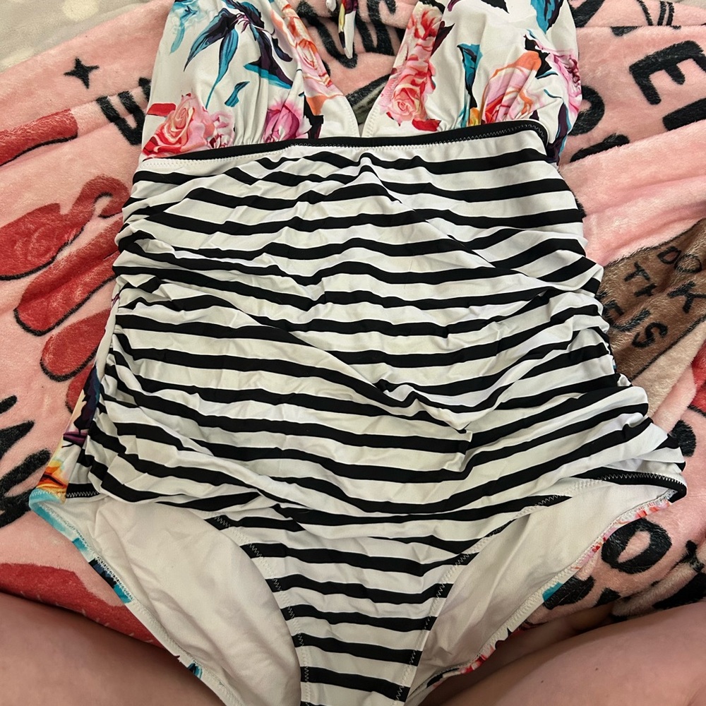 Striped Floral One-Piece Swimsuit